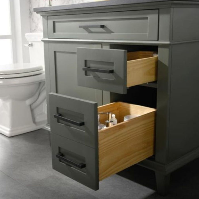 Cato 36" Blue Limestone Top Bathroom Vanity Cabinet - Pewter Green with Drawers & Ceramic Sink