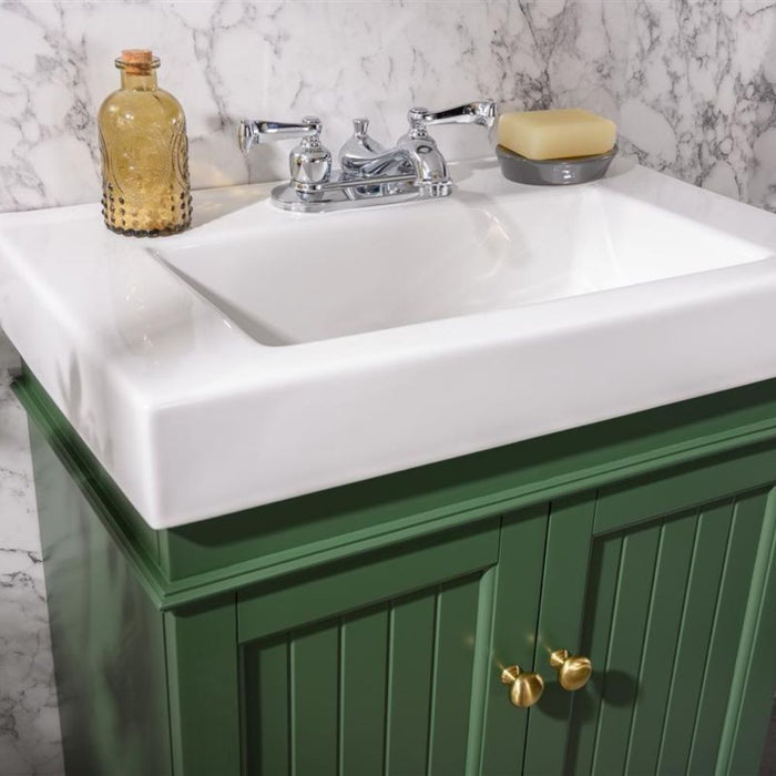 Iola 24" Green Vogue Style Bathroom Vanity Cabinet with White Ceramic Basin and Dual Doors