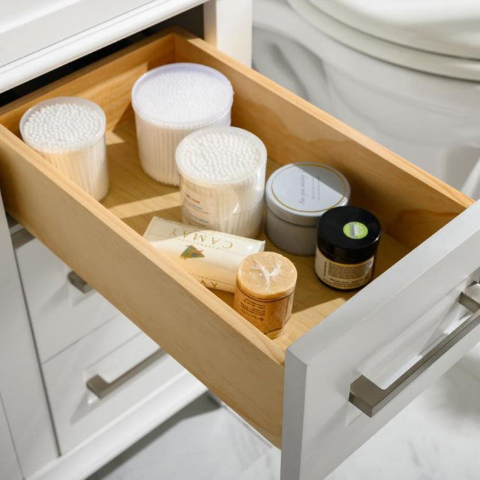 Mozaika 36" White Bathroom Vanity with Carrara Marble Countertop, Ceramic Sink & Tilt-Out Tray
