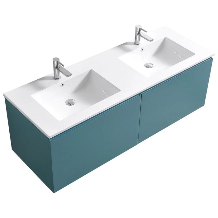 Santiago 60" Double Sink Teal Green Bathroom Vanity – Contemporary Wall Mount with Integrated Acrylic Top