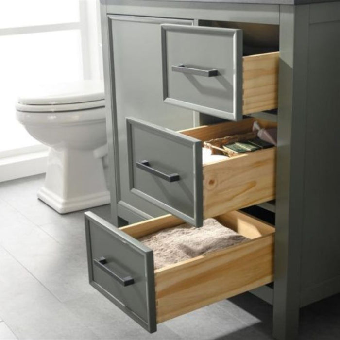 Sohan 36" Single Sink Vanity in Pewter Green - Blue Limestone Top, Pre-Drilled, 3 Drawers with Organizer