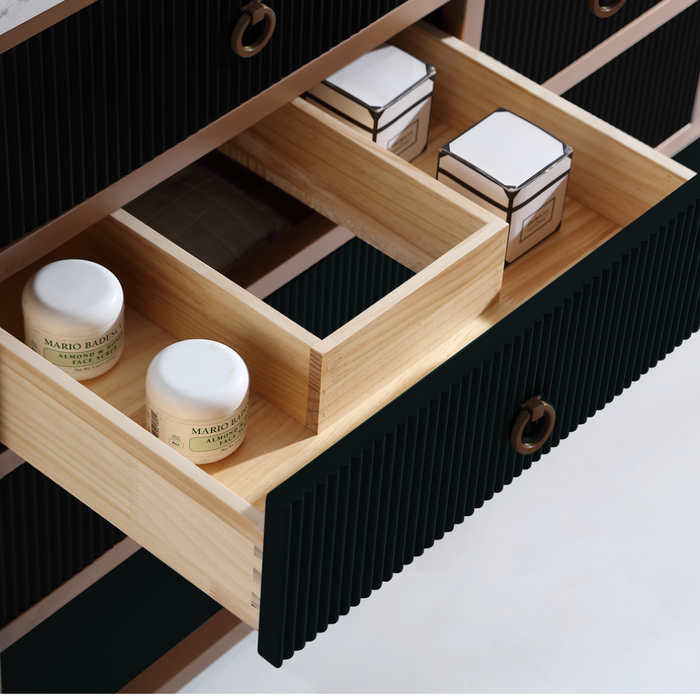 Mabelle 60" Tricorn Black Golden Stainless Steel Double Bathroom Vanity – Modern Oak Frame with White Stone Top