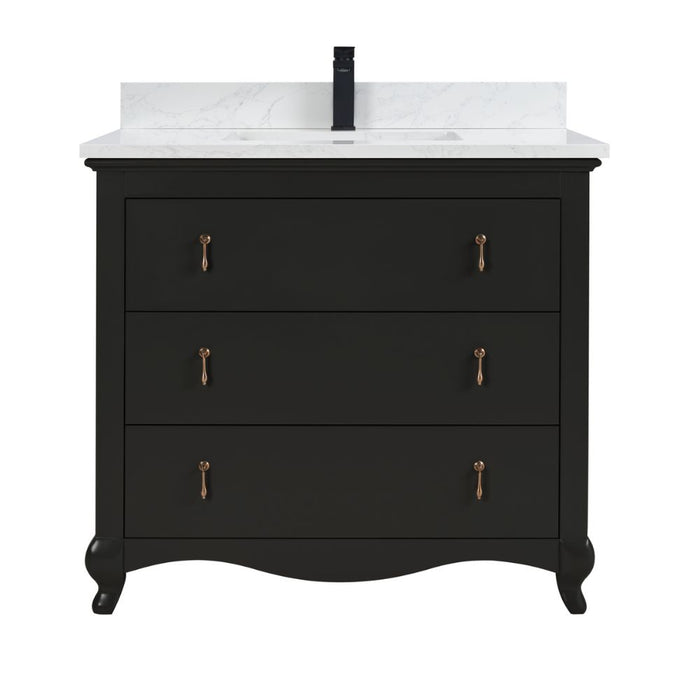 Zaira 36" Solid Wood Vanity – Matte Black Bathroom Cabinet with Artificial Stone Countertop