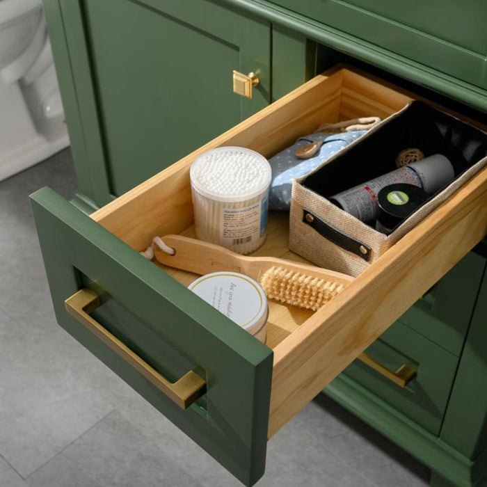 Caribou 36" Green Carrara Marble Bathroom Vanity Cabinet with Ceramic Sink & Storage