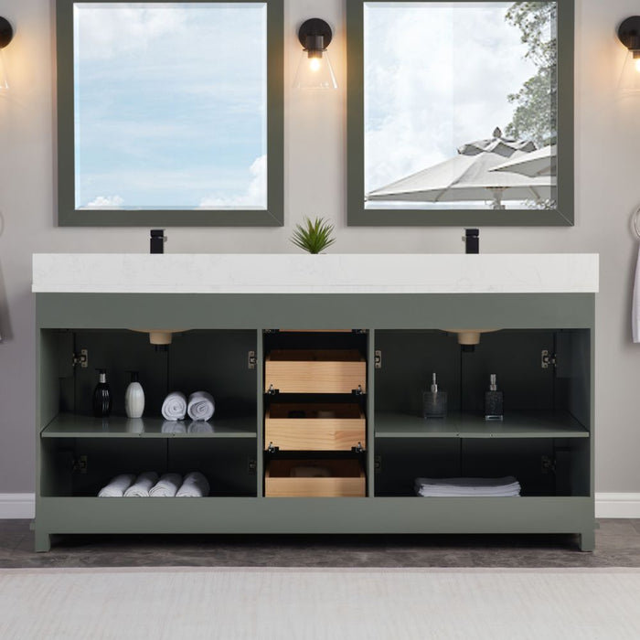 Tova 72" Double Sink Pewter Green Bathroom Vanity - Solid Wood Construction with 1" Stone Top