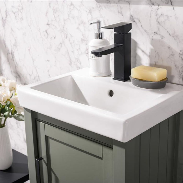 Aster 18" Pewter Green Ceramic Bathroom Vanity - Single Sink with White Top
