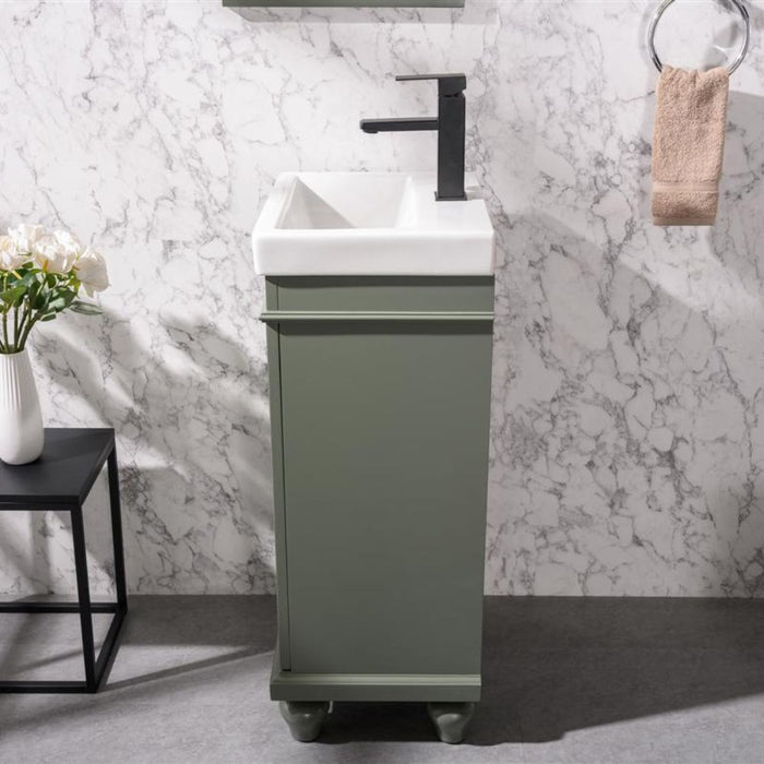 18" Avalon Green Single Sink Vanity Cabinet – Solid Poplar with White Ceramic Top & Pre-drilled Faucet Hole