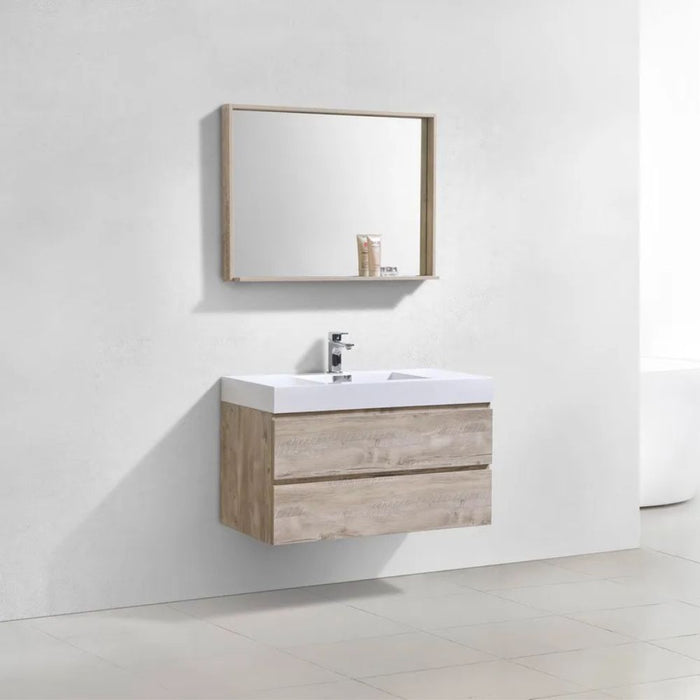 Magnolia Bliss 40" Nature Wood Veneer Wall Mount Bathroom Vanity - Modern Single Sink with Soft-Close Drawers