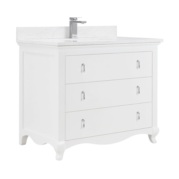 Warwick 42" White Bathroom Vanity - Solid Wood Construction with 1" Artificial Stone Top & 3 Dovetail Drawers