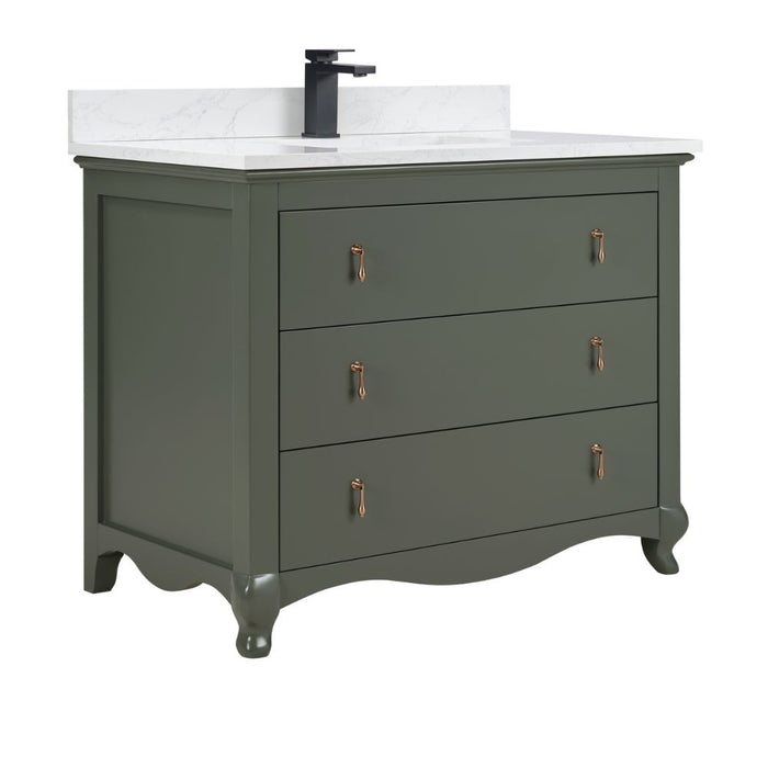 42" Pewter Green Solid Wood Bathroom Vanity with Artificial Stone Top