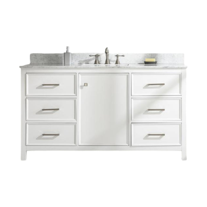 Brookfield 60" White Artificial Stone Single Vanity - Contemporary 6-Drawer Undermount Basin