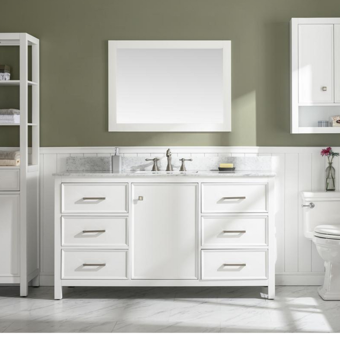 Brookfield 60" White Artificial Stone Single Vanity - Contemporary 6-Drawer Undermount Basin