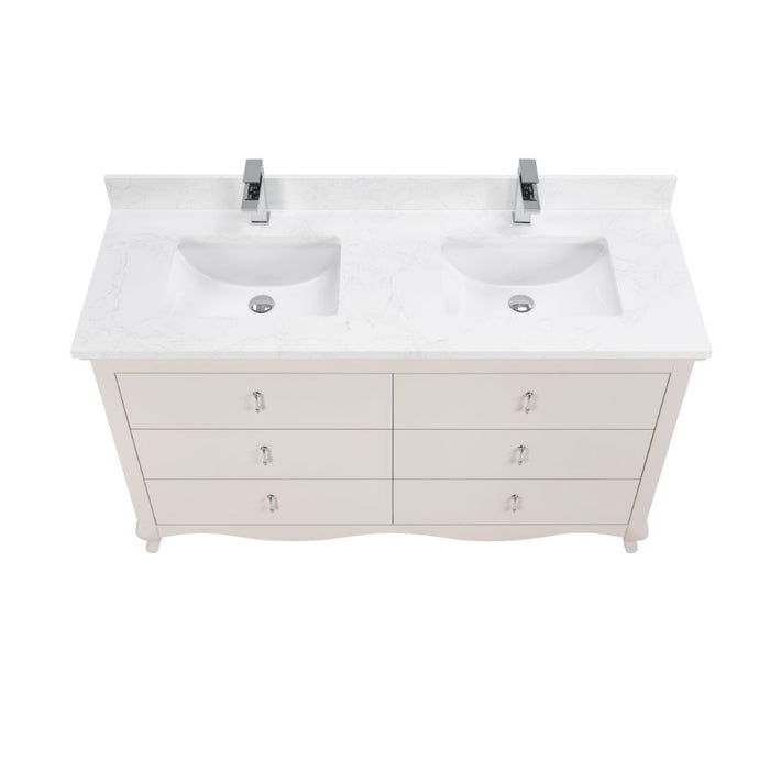 Claudia 60" Dreamy White Collection Single Sink Solid Wood Bathroom Vanity with 1" Artificial Stone Top & Soft Close Hardware