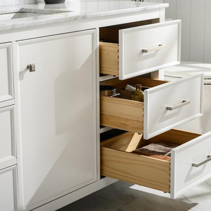 Lovise 60" White Single Sink Bathroom Vanity Cabinet Carrara White Marble Countertop Storage Classic Series