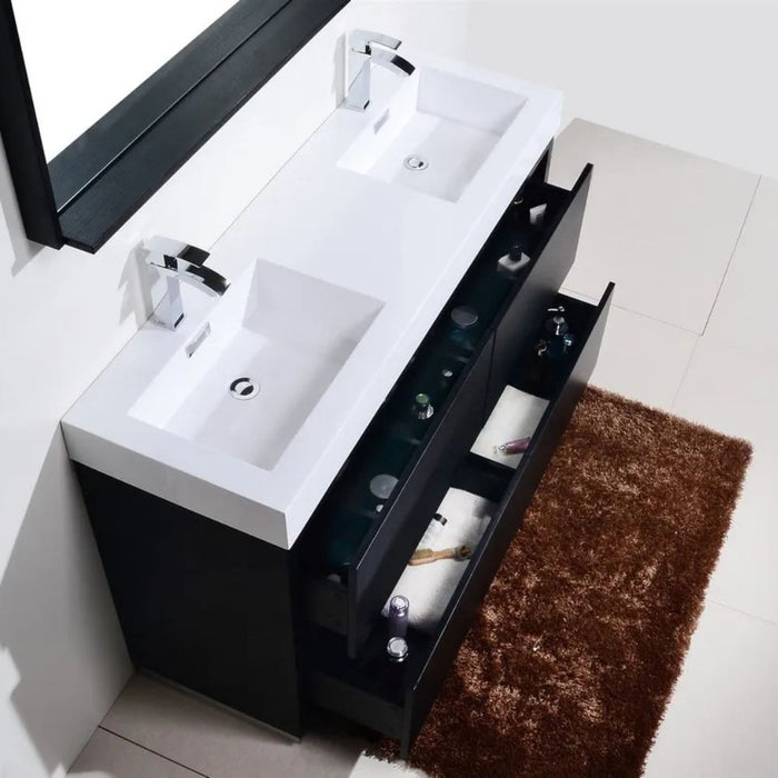 Bliss 60" Double  Sink Black Free Standing Modern Bathroom Vanity