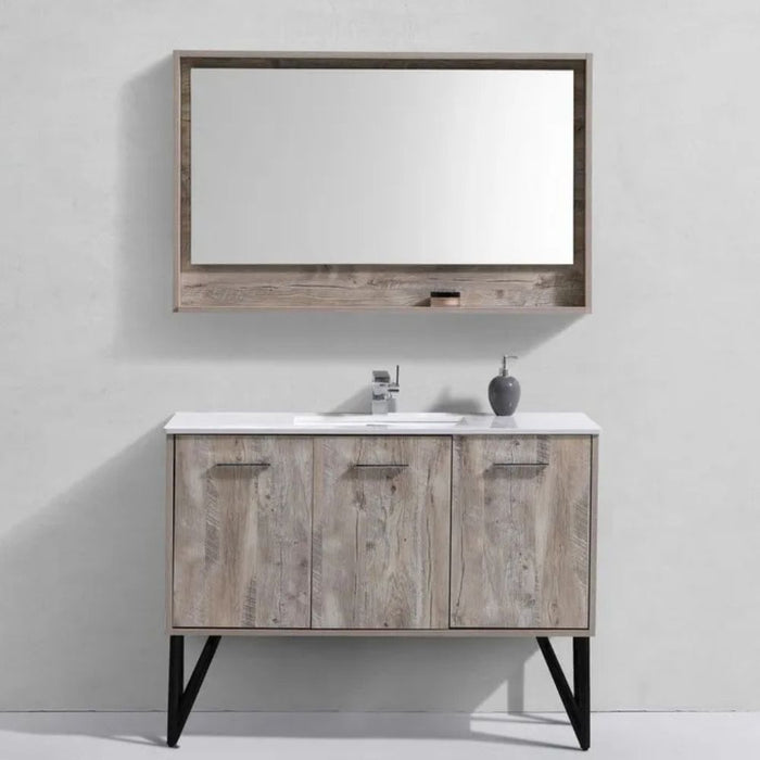 Tiriaq 48" Modern Bathroom Vanity with Quartz Top and Wood Mirror – Contemporary Style with Designer Legs