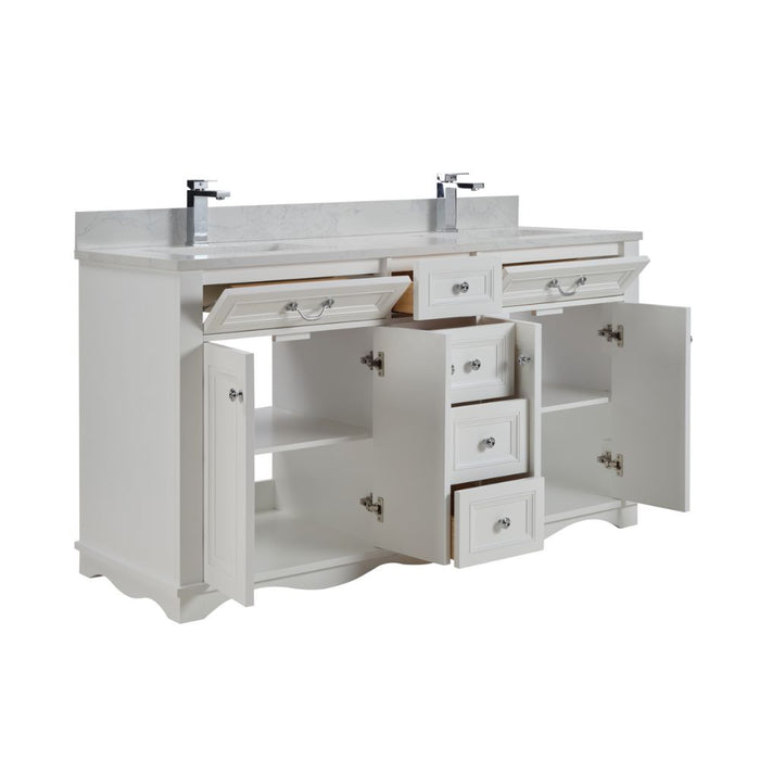 Petronelle 60" Solid Wood White Traditional Bathroom Vanity - Artificial Stone Top with Soft Close Drawers
