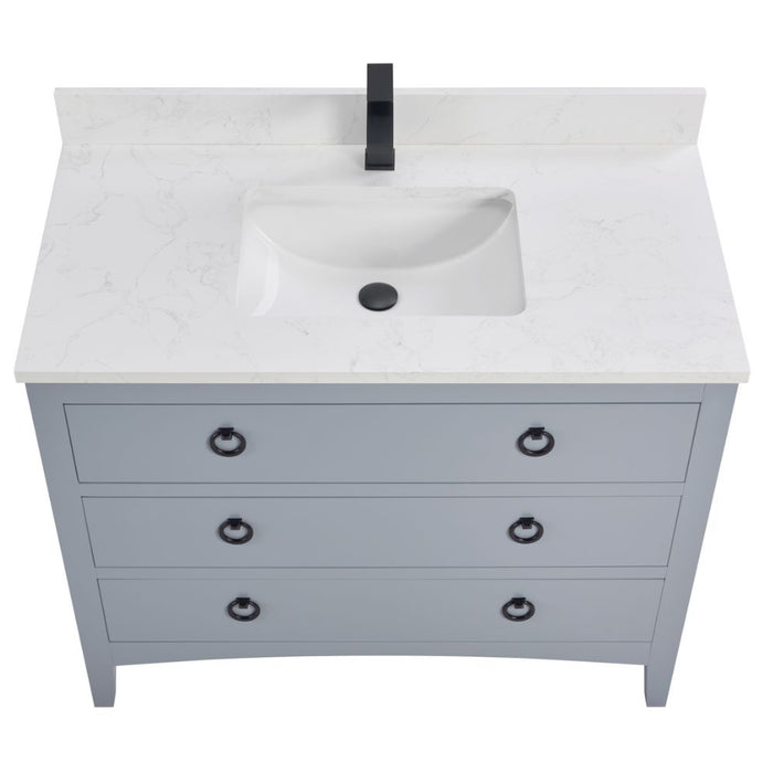 42" Lancashire Cadet Solid Wood Bathroom Vanity with Artificial Stone Top & Soft-Close Drawers