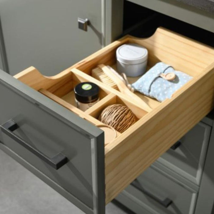 Sohan 36" Single Sink Vanity in Pewter Green - Blue Limestone Top, Pre-Drilled, 3 Drawers with Organizer