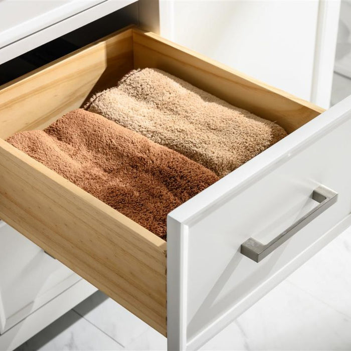 Barnstorm 54" White Modern Double Sink Bathroom Vanity with Carrara Marble Top & Storage Drawers