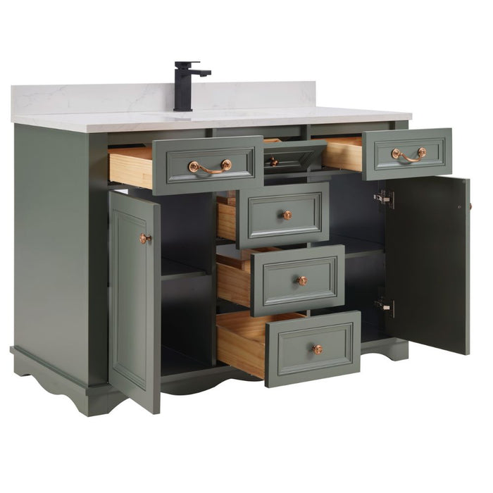 Vivaldi 48" Vivaldi Pewter Green Bathroom Vanity - Solid Wood Construction with 1" Artificial Stone Top & Soft Close Drawers