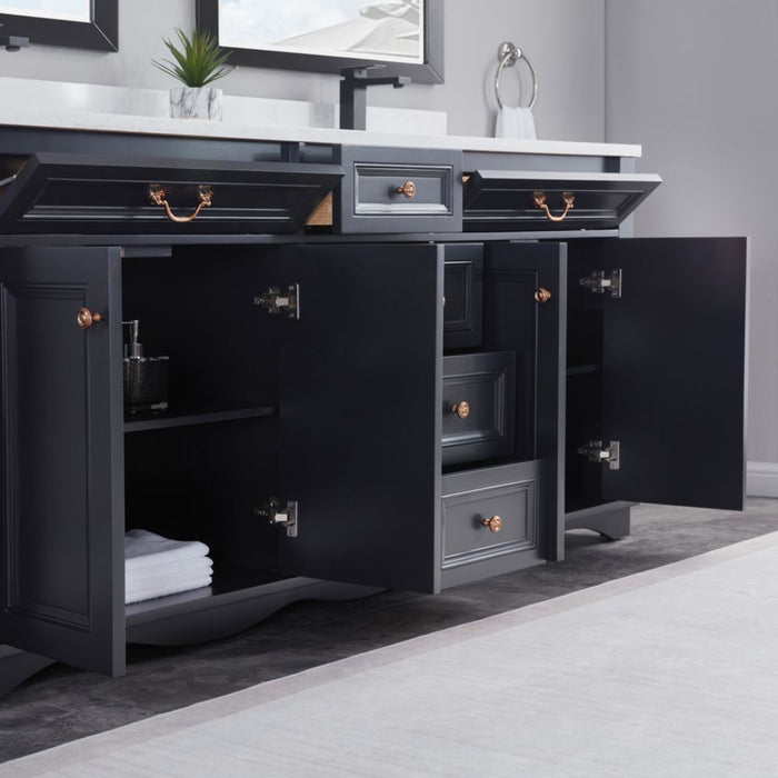 Isidora 72" Tricorn Black Bathroom Vanity Cabinet Solid Wood Construction Double Sink with Stone Top
