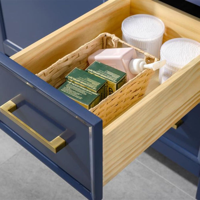 Estra 36" Blue Wood Vanity Cabinet with White Carrara Marble Top and Ceramic Sink - Modern 3-Drawer Design