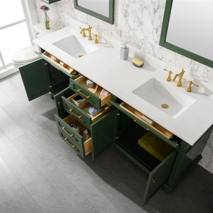Nouria 80" Vogue Green Double Single Sink Vanity Cabinet With Carrara White Quartz
