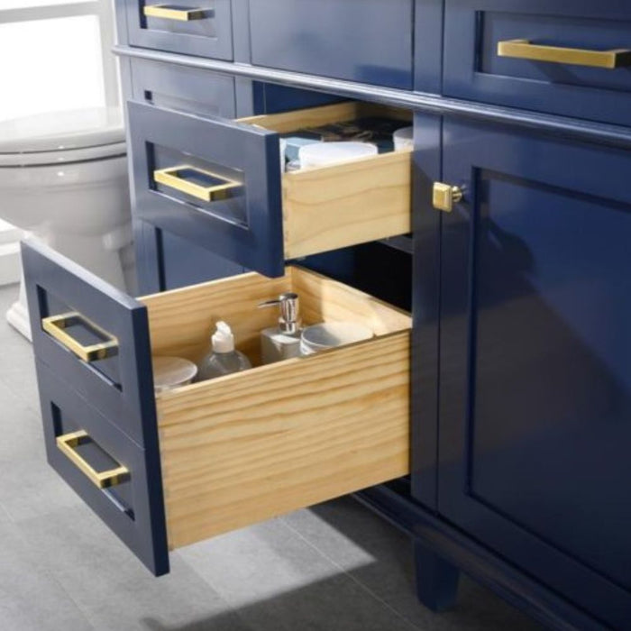 Herzen 54" Blue Wood Double Sink Vanity – Carrara Top & Soft Close Drawers