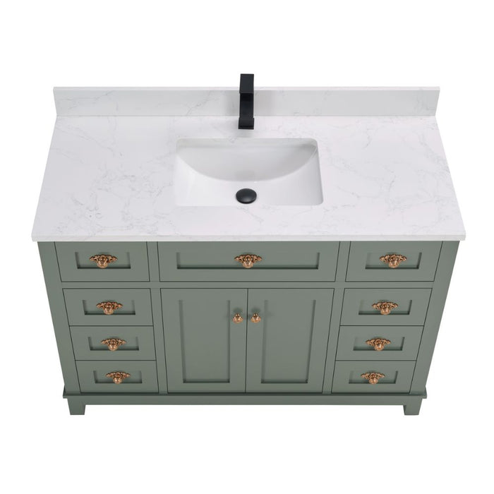 Nikko 48" Pewter Green Solid Wood Sink Vanity with Artificial Stone Countertop