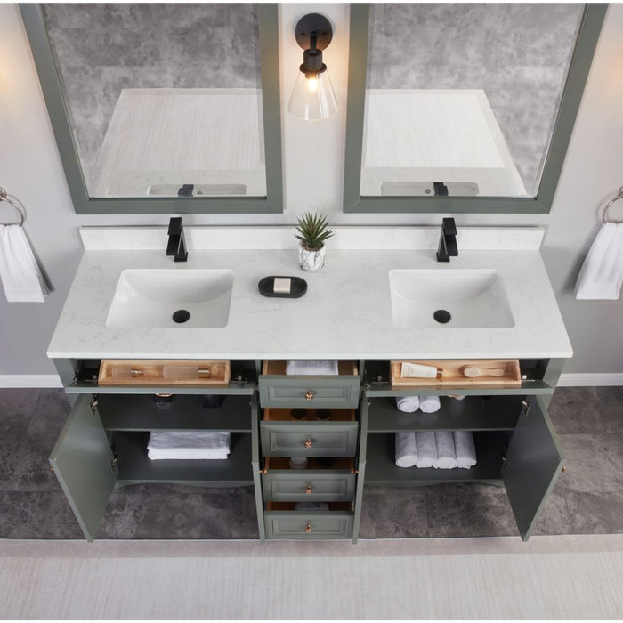 Tova 72" Double Sink Pewter Green Bathroom Vanity - Solid Wood Construction with 1" Stone Top