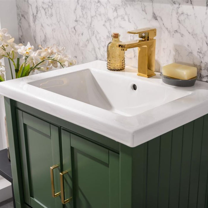 Cheyenne 24" Green Bathroom Vanity Set - White Ceramic Top and Sink with Single Faucet Hole