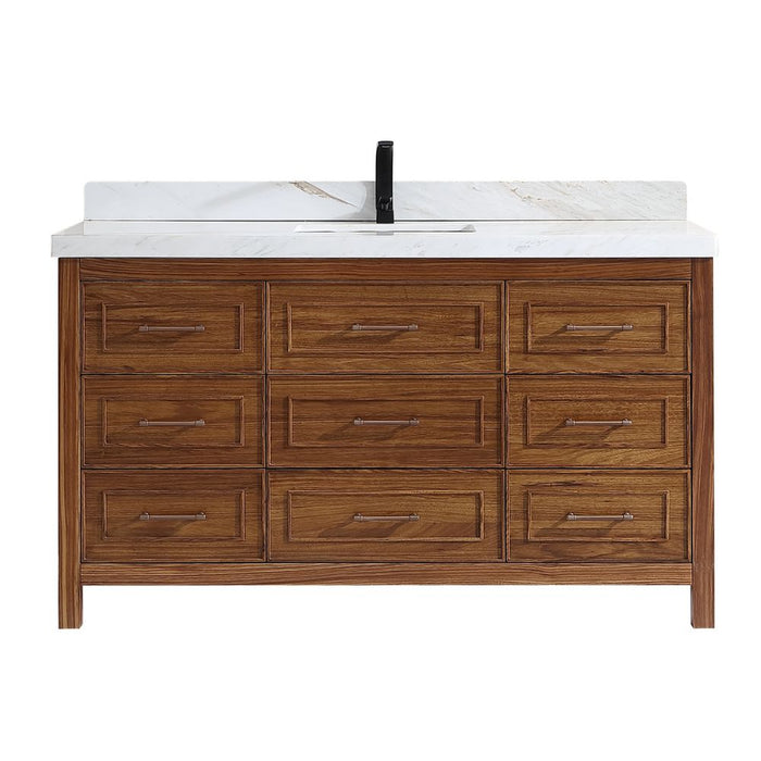 60" Ebony Single Sink Vanity – Modern Freestanding with 2" White Marble Countertop & Ceramic Basin