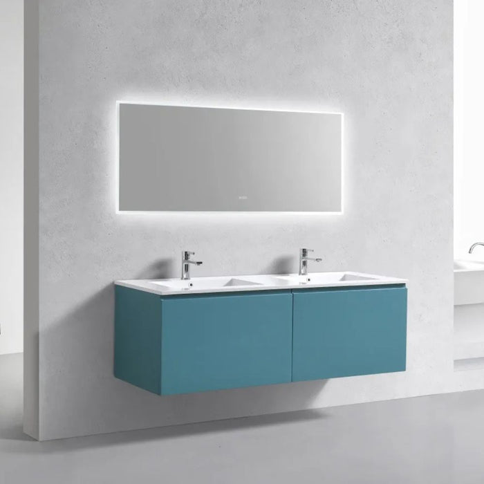 Santiago 60" Double Sink Teal Green Bathroom Vanity – Contemporary Wall Mount with Integrated Acrylic Top
