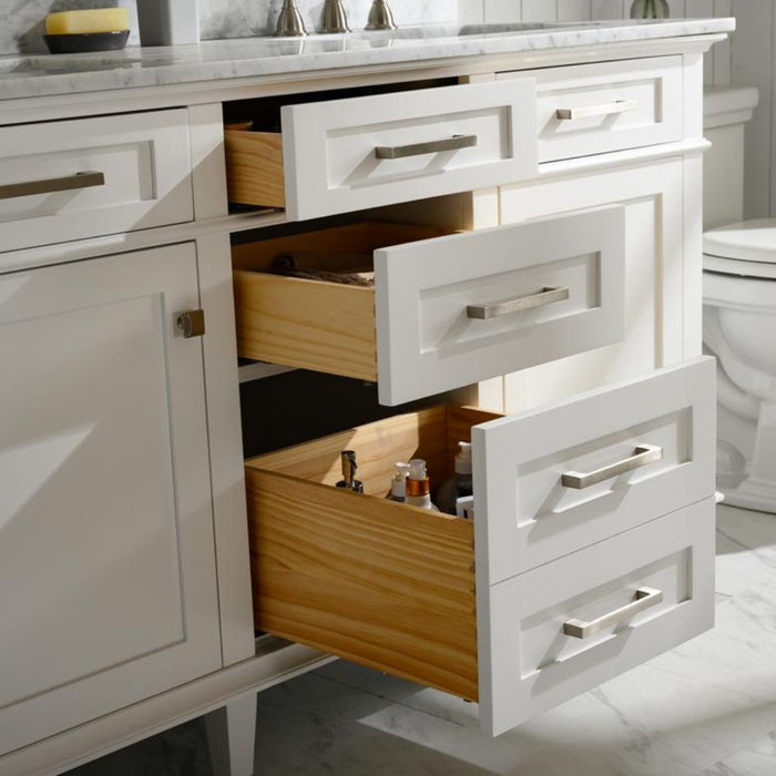 Sandrine 60" White Wood Double Vanity – Carrara Top & Storage Drawers