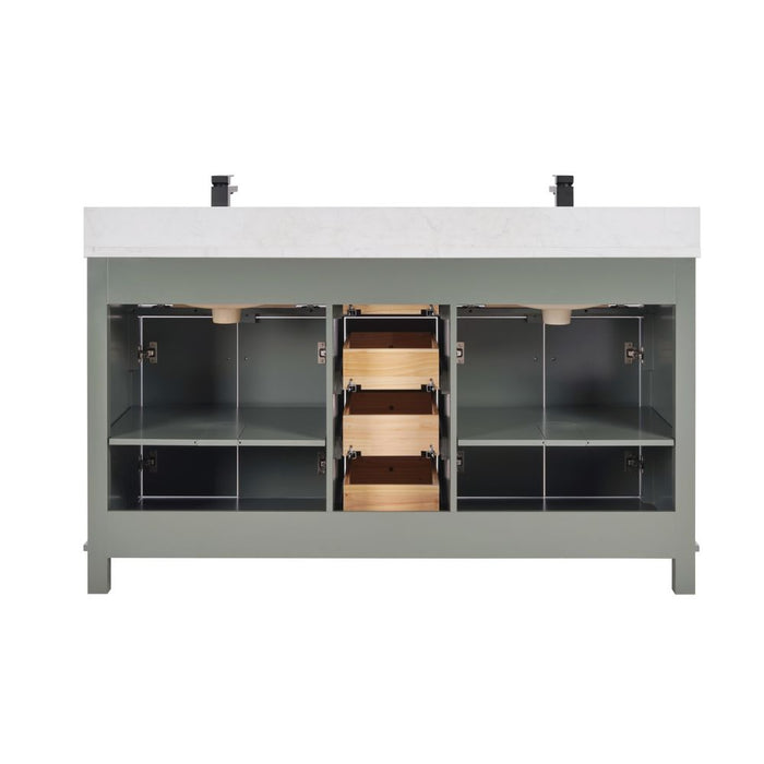 Mathias 60" Pewter Green Wood Bathroom Vanity with 1" Stone Countertop Undermount Sink Soft Close Hardware
