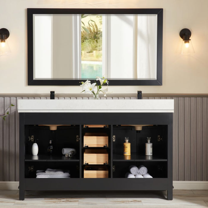 Raurey 60" Tricorn Black Single Sink Vanity with Stone Top & Soft-Close Drawers
