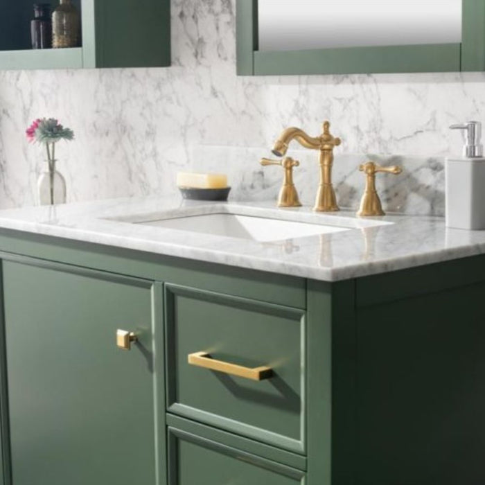 36" Luminescence Green Finish Bathroom Vanity - Carrara Marble Countertop with Ceramic Sink & Soft-Close Drawers