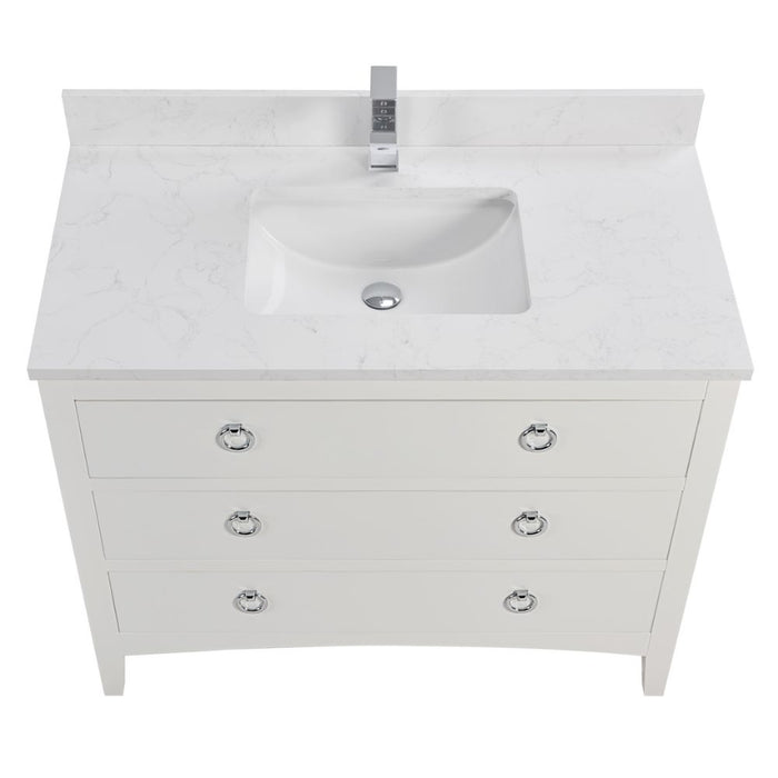 Toulan 42" White Solid Wood Bathroom Vanity – Single Sink with Pre-Drilled Top