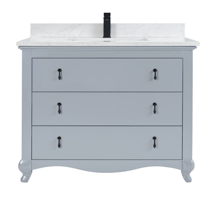 Chavanon 42" Dreamy White Bathroom Vanity – Solid Wood with Stone Counter