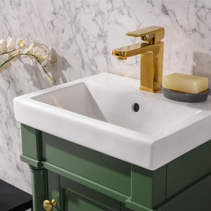 Bardot 18" Green Sink Vanity – Compact Single Door with White Ceramic Basin