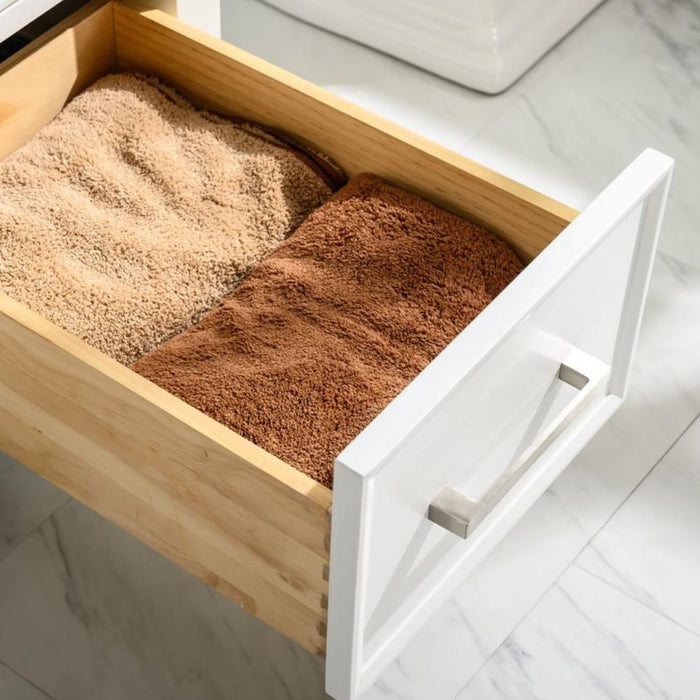 Calirette 36" White Single Sink Vanity with Carrara White Marble Top - 3 Drawer Storage