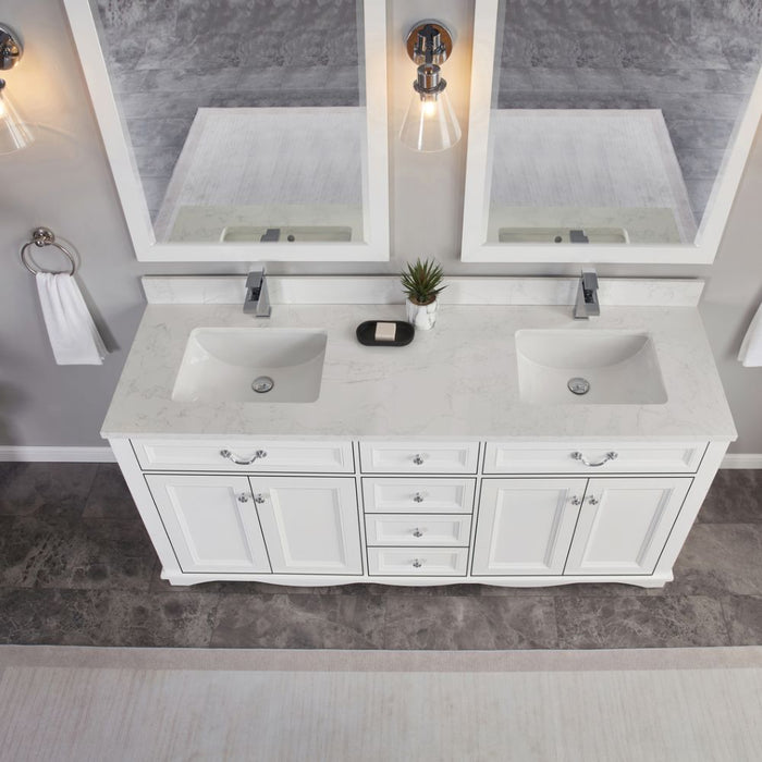 Eliane 72" Classic White Solid Wood Double Sink Bathroom Vanity with 1" Artificial Stone Top & Soft Close Drawers