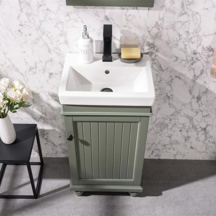 18" Avalon Green Single Sink Vanity Cabinet – Solid Poplar with White Ceramic Top & Pre-drilled Faucet Hole