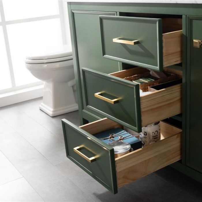 60" Seva Green Finish Double Sink Bathroom Vanity Cabinet with Carrara White Marble & 3 Drawers