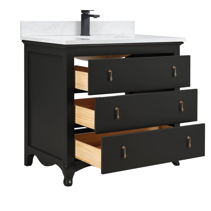 Zaira 36" Solid Wood Vanity – Matte Black Bathroom Cabinet with Artificial Stone Countertop