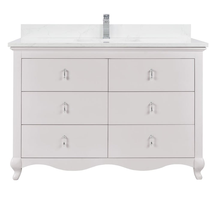 Adalwin 48" Dreamy White Solid Wood Bathroom Vanity - 6 Dovetail Drawers & Artificial Stone Top