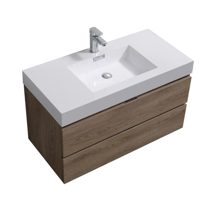 Simi 40" Butternut Wood Veneer Wall Mount Bathroom Vanity – Modern Style with Soft-Close Drawers