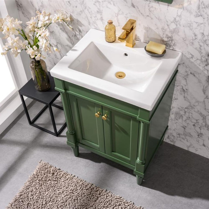 Ashban 24" Pewter Green PVC Bathroom Vanity – Single Sink Ceramic Top with Pre-Drilled Faucet Ready