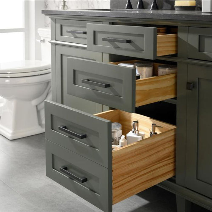 Sylvia Pewter 60" Bathroom Vanity – Green Finish, Double Sink, Stone Top